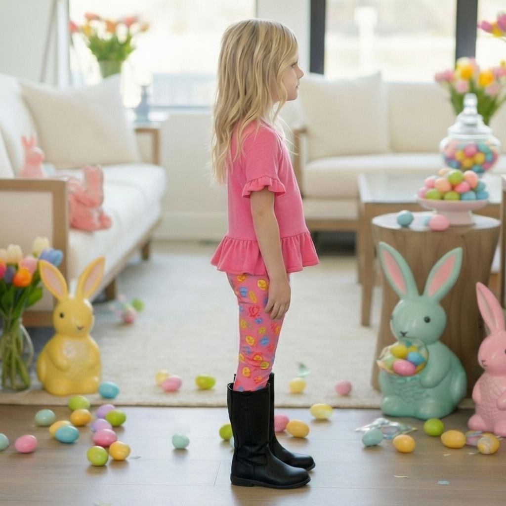 Girls Easter Leggings - High Waisted - Buttery Soft - Pink Leggings MomMe and More 