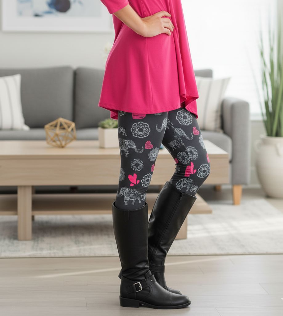 Womens Elephant Heart Leggings - High Waisted - Buttery Soft - Yoga Pants - Gray/Pink Leggings MomMe and More 