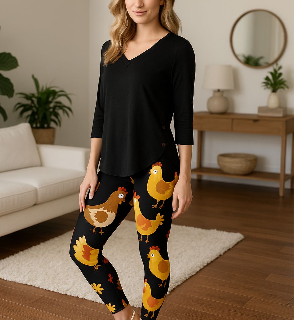 Womens Chicken Leggings - High Waisted - Buttery Soft - Brown/Orange Leggings MomMe and More 