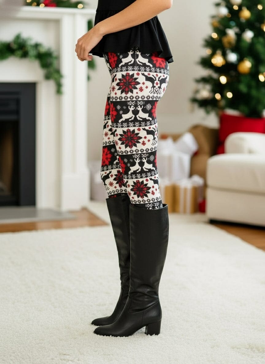 Womens Christmas Leggings - High Waisted - Buttery Soft - Black/White Leggings MomMe and More 