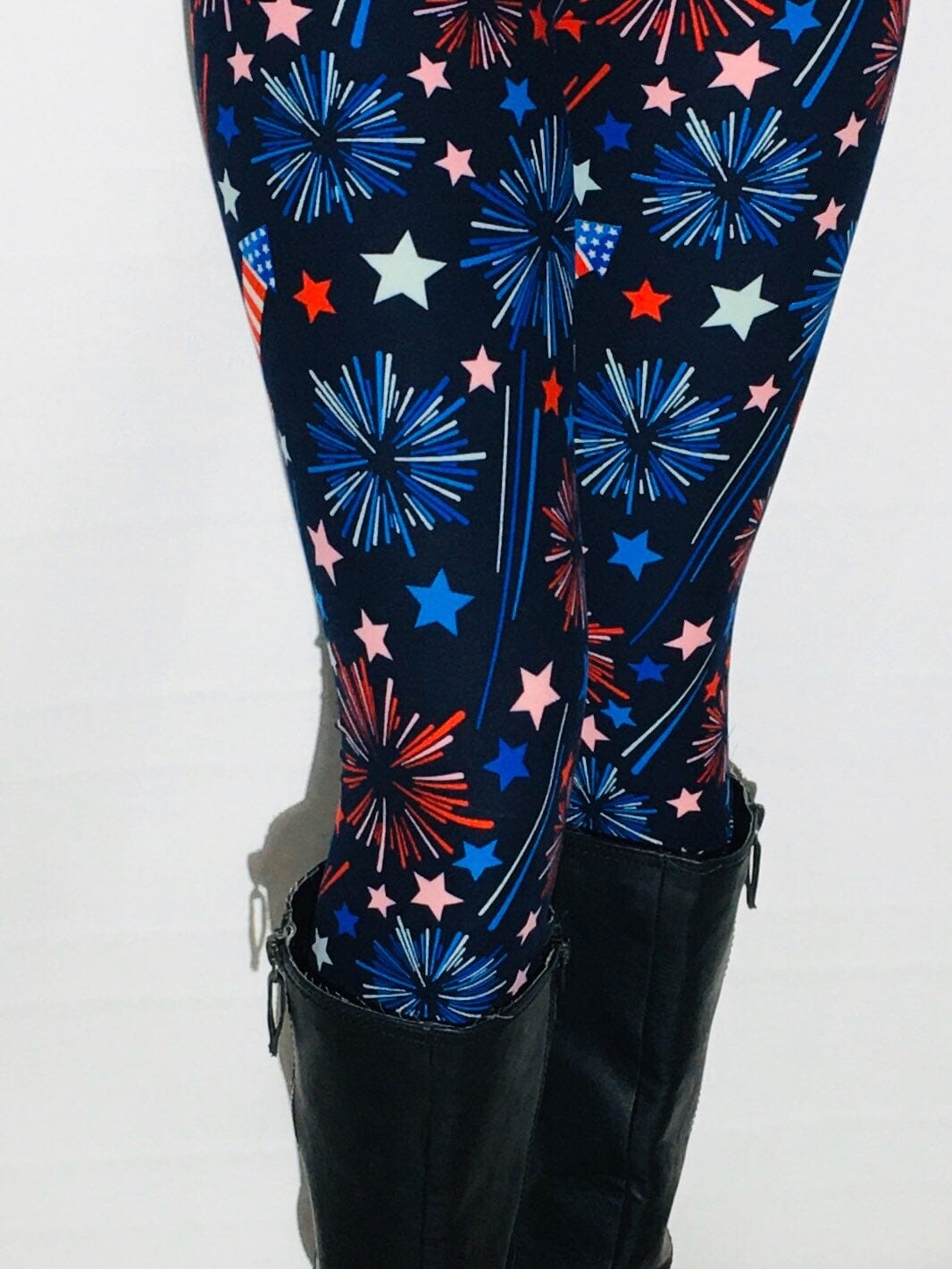 Womens Leggings | American Flag Sparkle Leggings | Yoga Pants | Footless Tights | No-Roll Waistband Leggings MomMe and More 