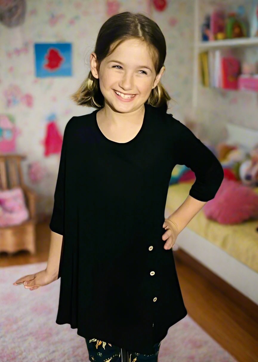 Girls Black Dress, High-Low Asymmetric Dress, Long Tunic Top dress MomMe and More 