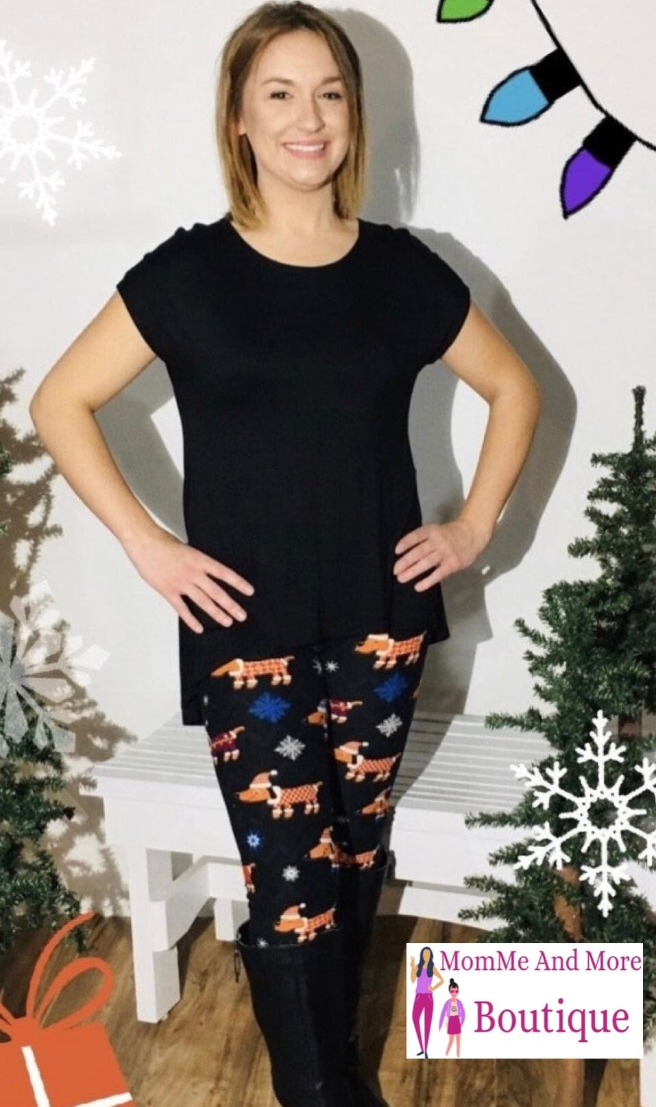 Womens Christmas Dachshund Dog Leggings | Yoga Pants | Footless Tights Leggings MomMe and More 
