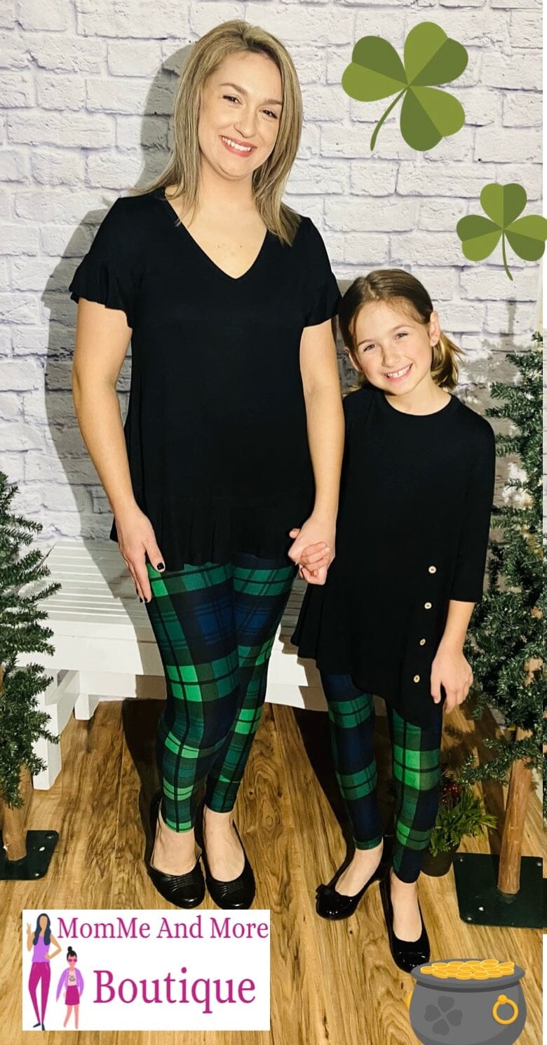 Womens St Patrick Day Green Plaid Leggings | Yoga Pants | Footless Tights Leggings MomMe and More 