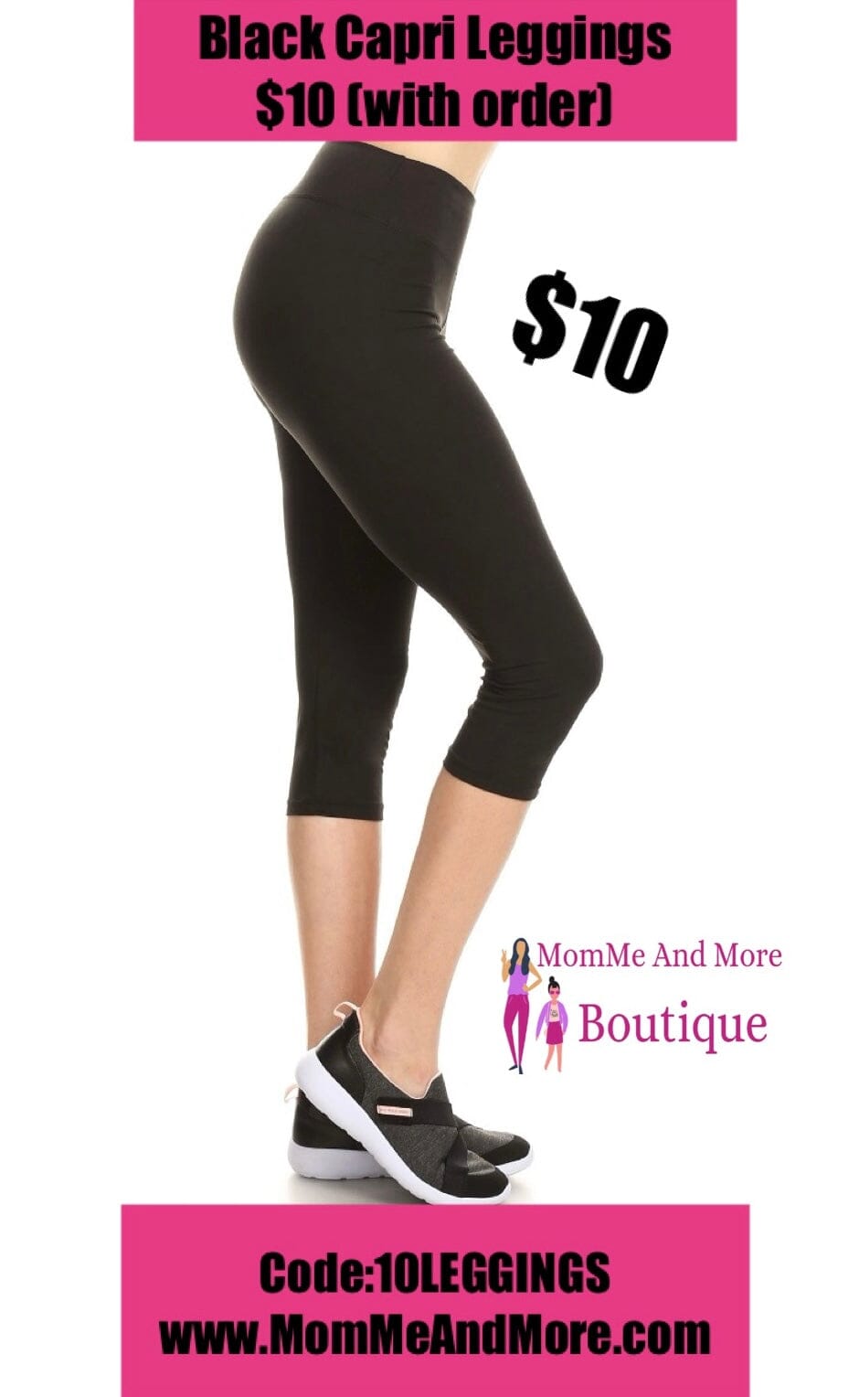 Womens Black Capri Leggings | Yoga Pants | Footless Tights | Yoga Waistband | Summer Crop Leggings | $10 With Order Leggings MomMe and More 
