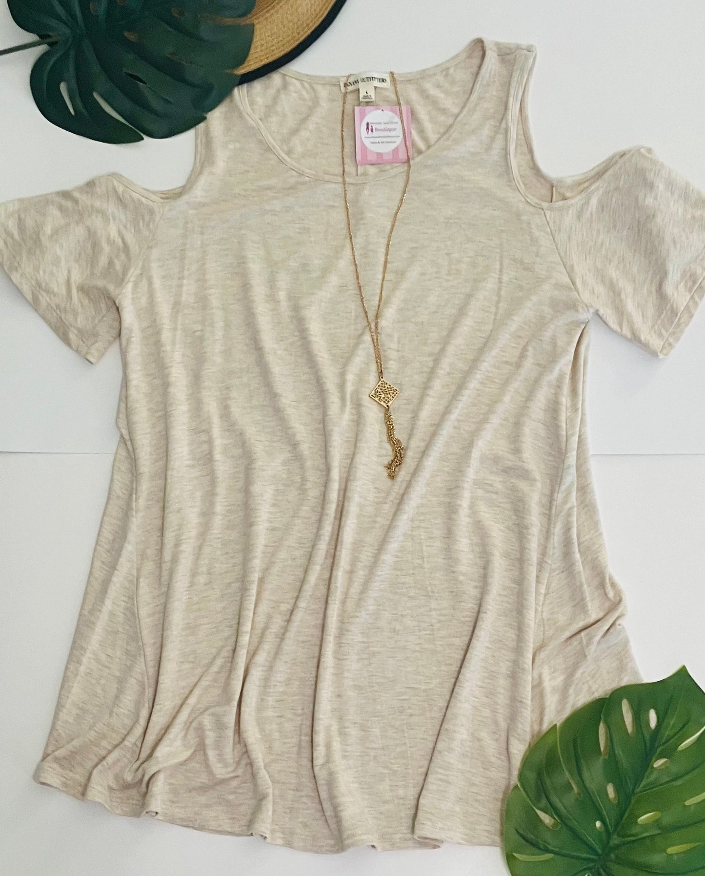 Womens Beige Cold Shoulder Top | Spring Summer Shirt Tops MomMe and More 