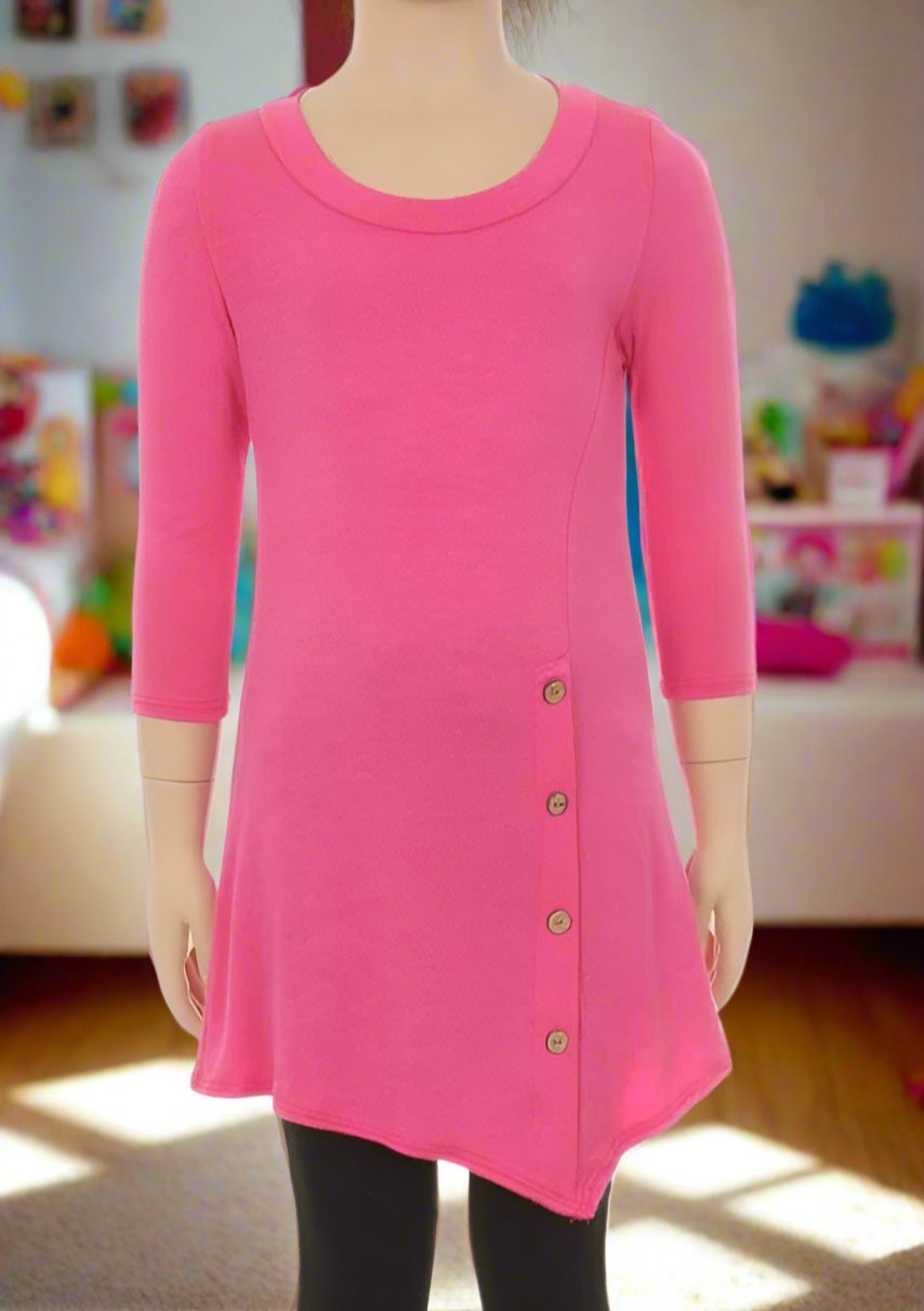 Girls Hot Pink Dress | High-Low Dress | Long Tunic Top dress MomMe and More 