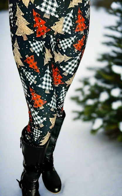 Womens Leggings | Exclusive Plaid Christmas Tree Leggings | Yoga Pants | Footless Tights | Yoga Waistband Leggings MomMe and More 