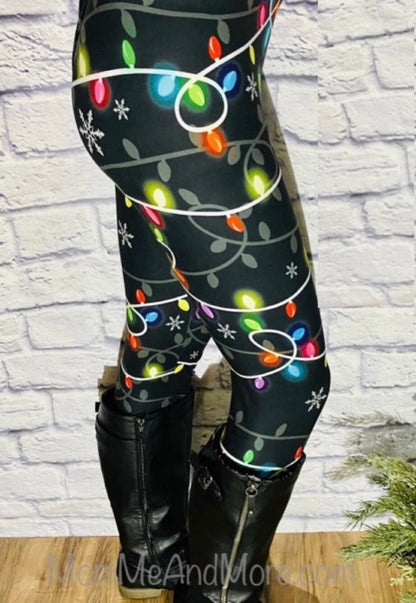 Womens Holiday Lights Leggings | Yoga Pants | Footless Tights Leggings MomMe and More 