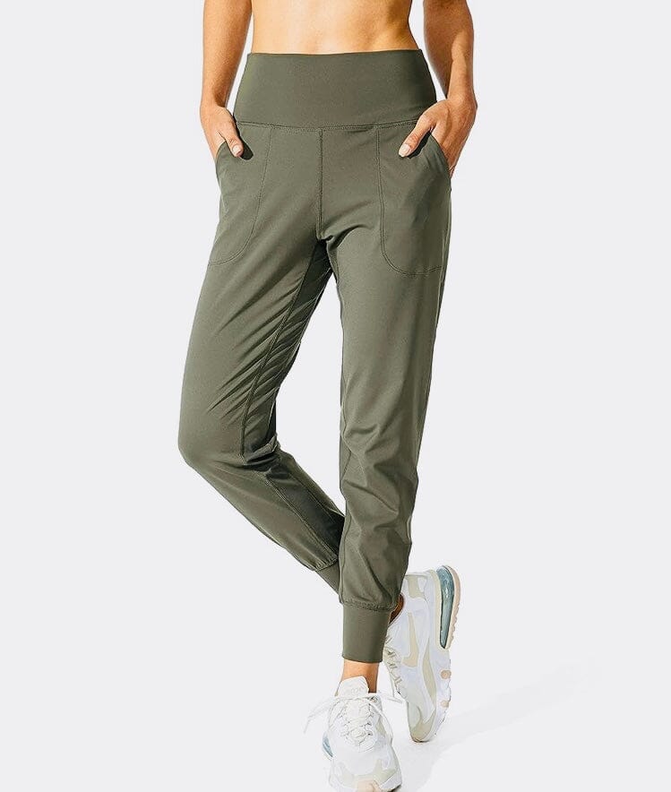 Womens Olive Green Dress Joggers | Stretch High-Rise Jogger | Activewear Pants Joggers MomMe and More 