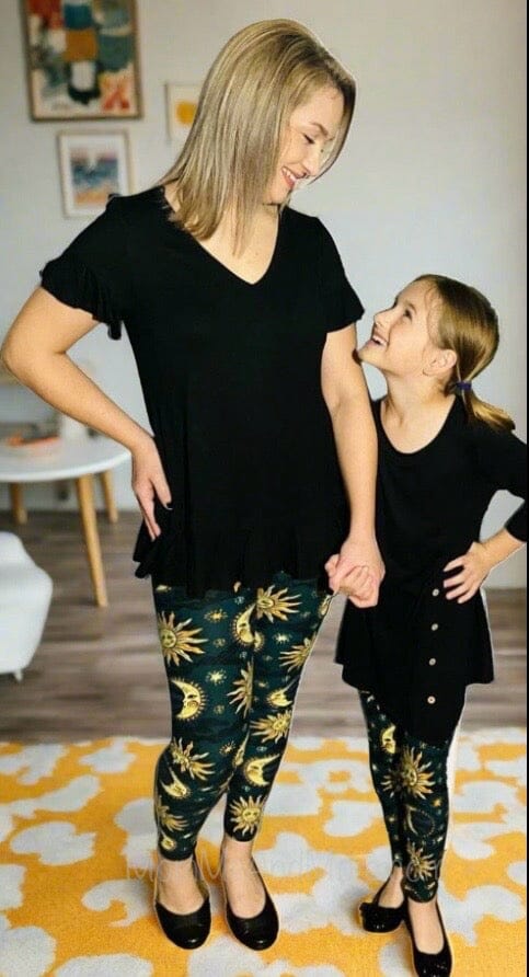Womens Sun Moon Star Leggings, Soft Yoga Pants, Sizes 0-20, Blue/Yellow Leggings MomMe and More 