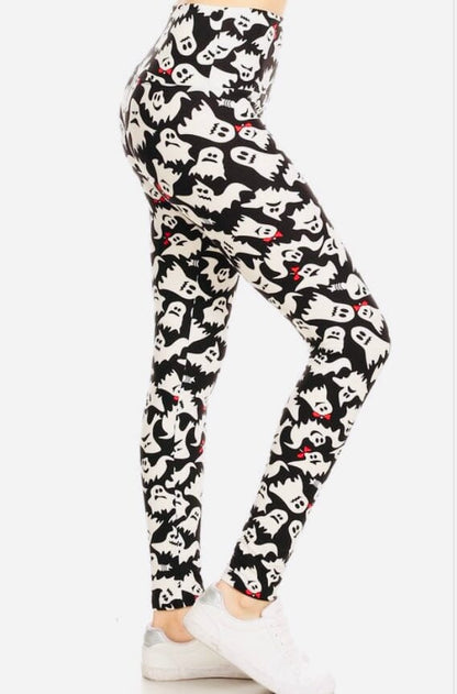 Womens Halloween Ghost Leggings, Yoga Pants, Footless Tights Leggings MomMe and More 