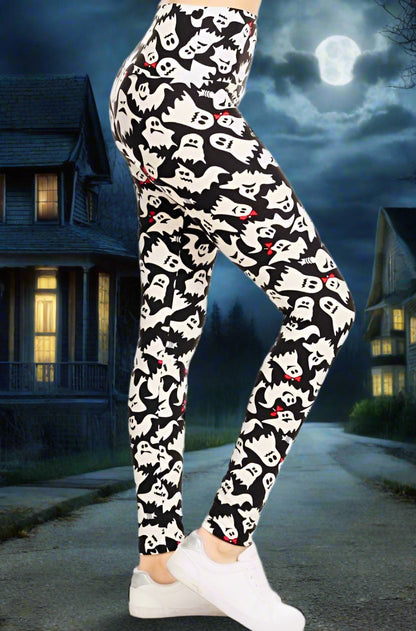 Womens Halloween Ghost Leggings, Yoga Pants, Footless Tights Leggings MomMe and More 