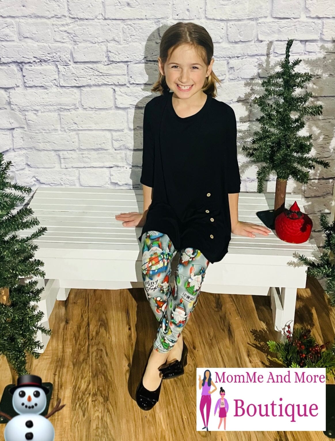 Girls Christmas Gnome Leggings | Kids Yoga Pants | Footless Tights Leggings MomMe and More 