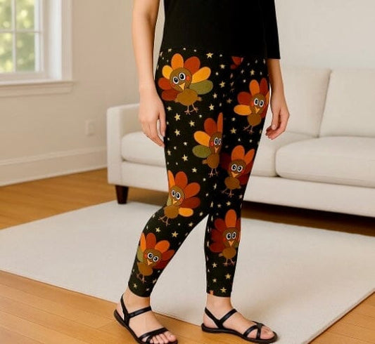 Womens Fall Turkey Leggings - High Waisted - Buttery Soft - Thanksgiving Leggings for Women Leggings MomMe and More 