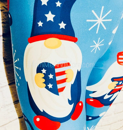 Womens 4th of July Leggings | Exclusive USA Gnome Leggings | Yoga Pants | Footless Tights | Yoga Waistband Leggings MomMe and More 