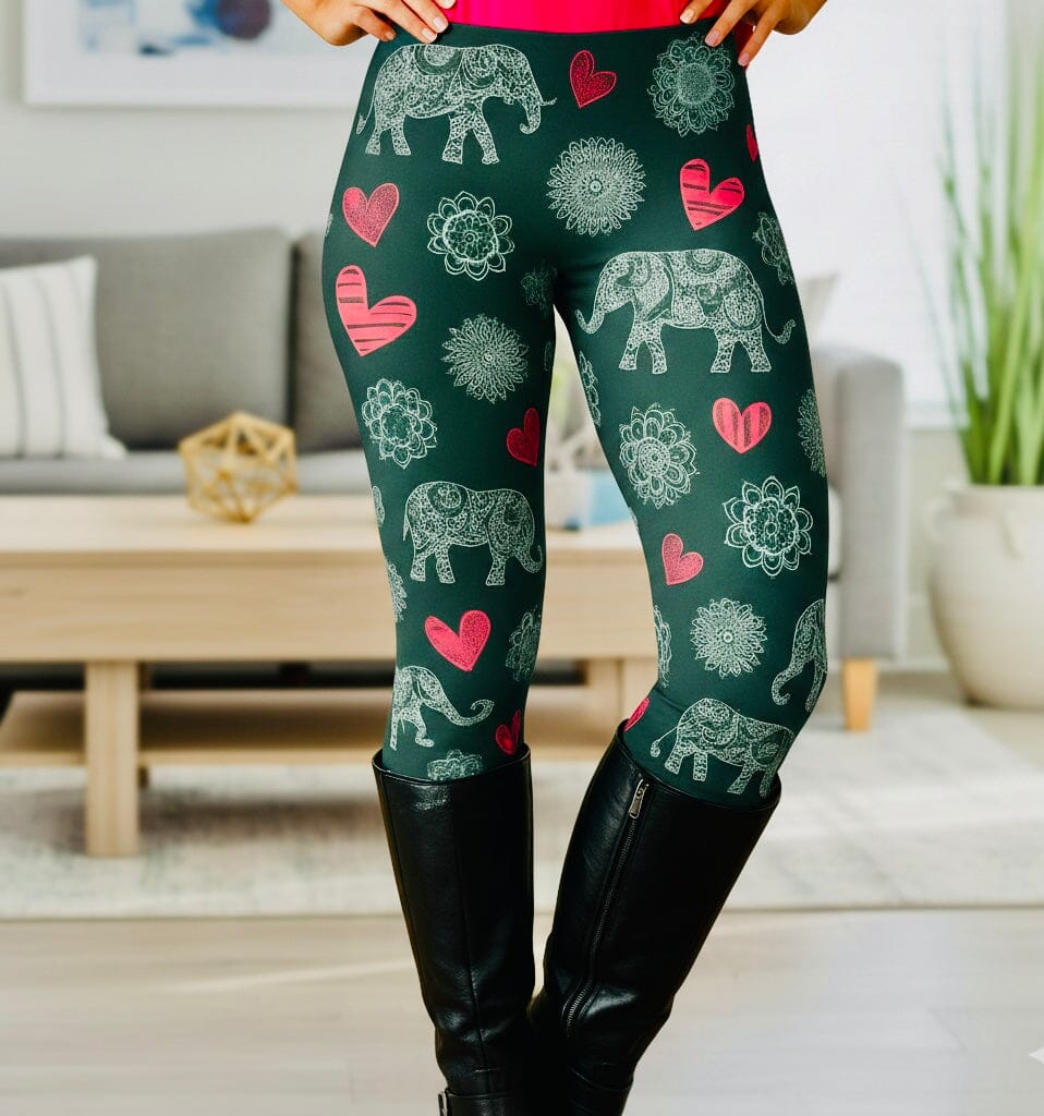Womens Elephant Heart Leggings - High Waisted - Buttery Soft - Yoga Pants - Gray/Pink Leggings MomMe and More S Gray/Pink Yoga Waist