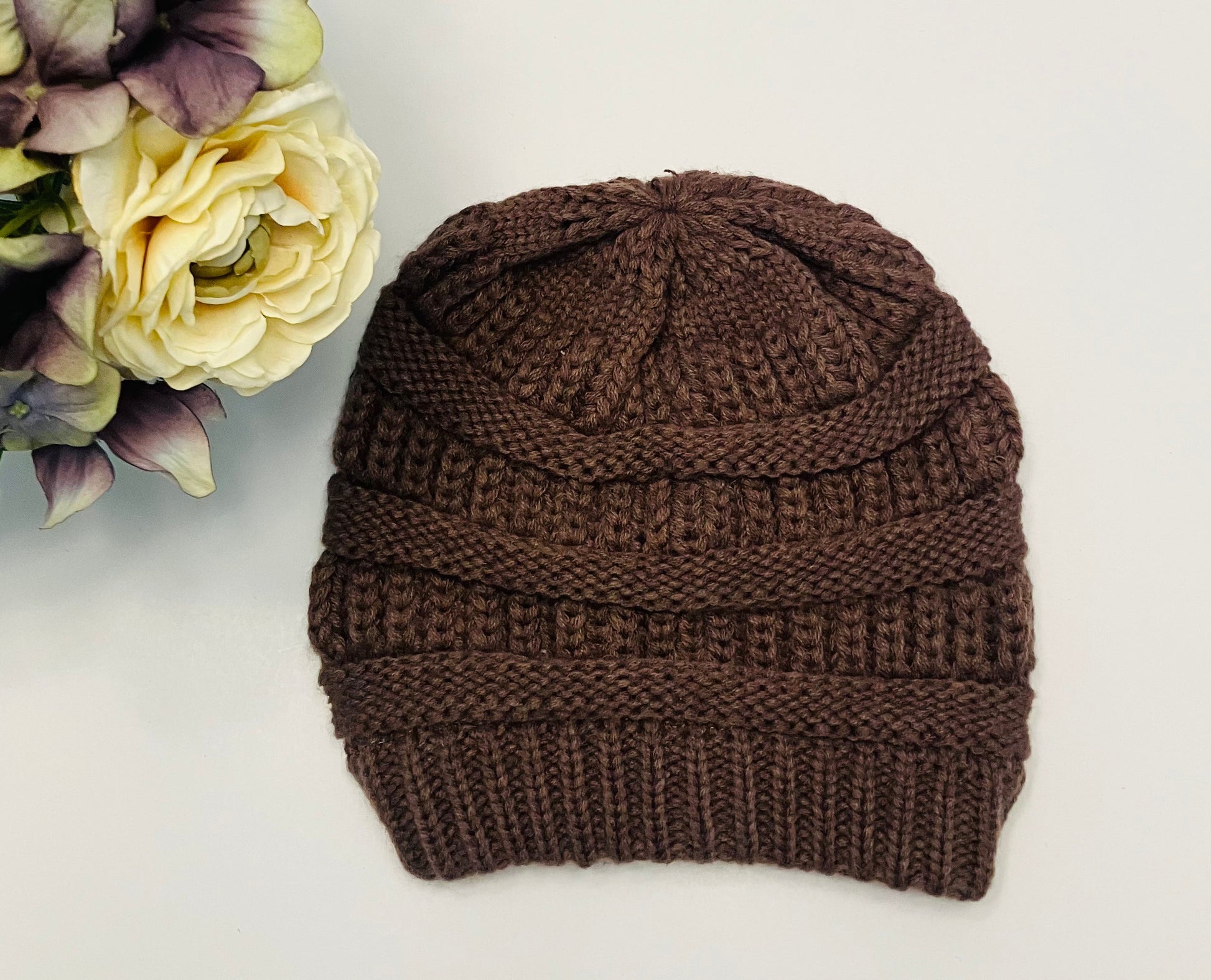 Womens brown top winter hat