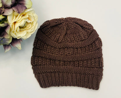 Womens Brown Winter Hat, Warm Chunky Cable Knit Beanie Hat MomMe and More 