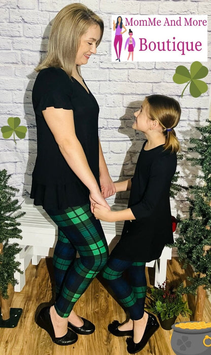 Womens St Patrick Day Green Plaid Leggings | Yoga Pants | Footless Tights Leggings MomMe and More 
