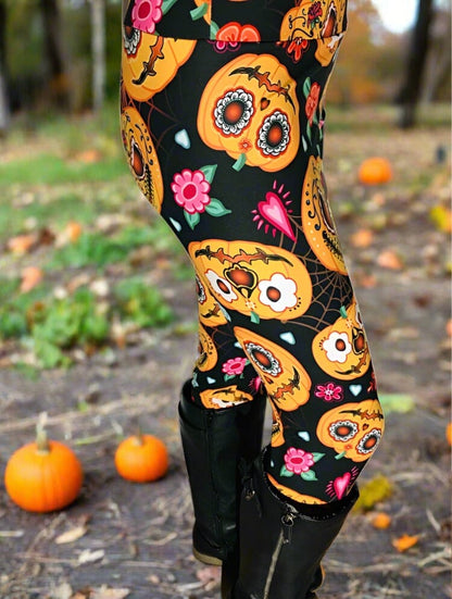 Womens Pumpkin Leggings |  Exclusive Fall Pumpkin Leggings | Yoga Pants | Footless Tights | Yoga Waistband