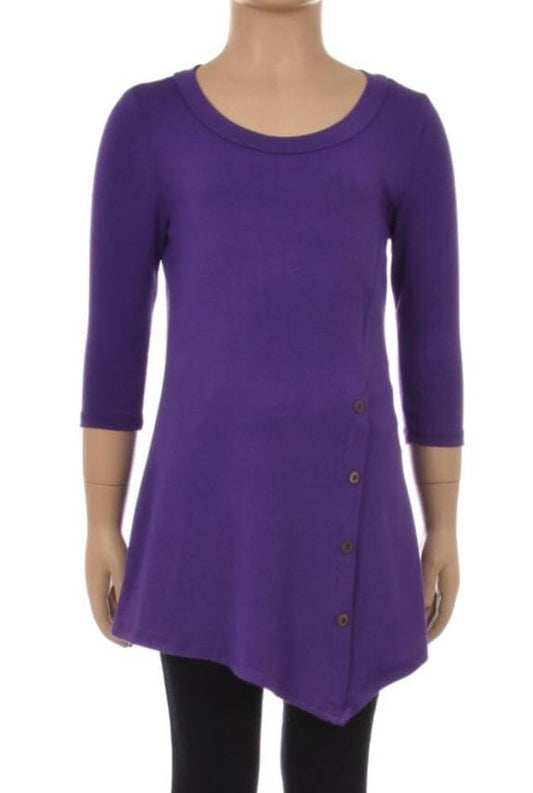 Girls Solid Purple Dress | High-Low Dress | Long Tunic Top