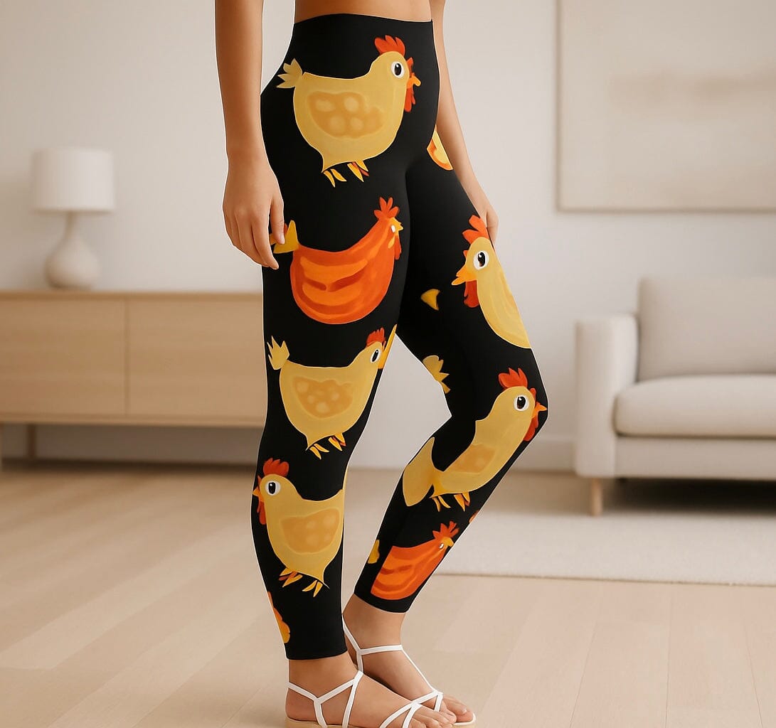 Womens Chicken Leggings - High Waisted - Buttery Soft - Brown/Orange Leggings MomMe and More 