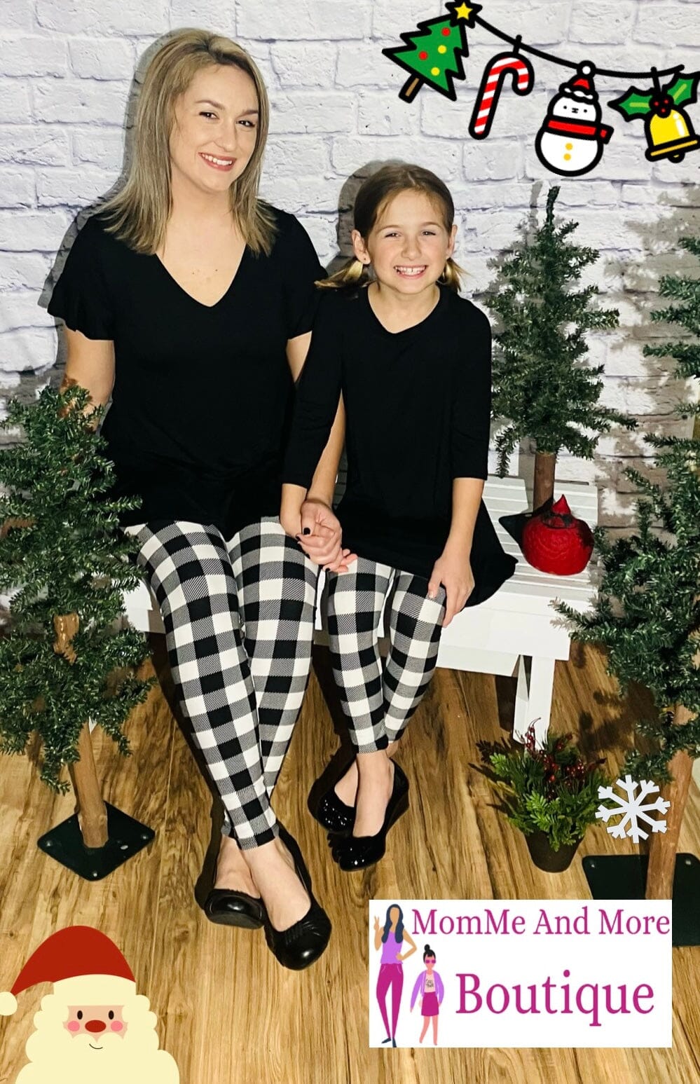 Womens Black White Christmas Plaid Leggings | Yoga Pants | Footless Tights Leggings MomMe and More 
