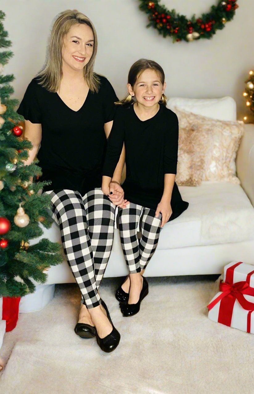 Womens Black White Christmas Plaid Leggings | Yoga Pants | Footless Tights Leggings MomMe and More 