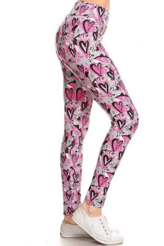 Womens Valentines Day Heart Leggings | Yoga Pants | Footless Tights Leggings MomMe and More 
