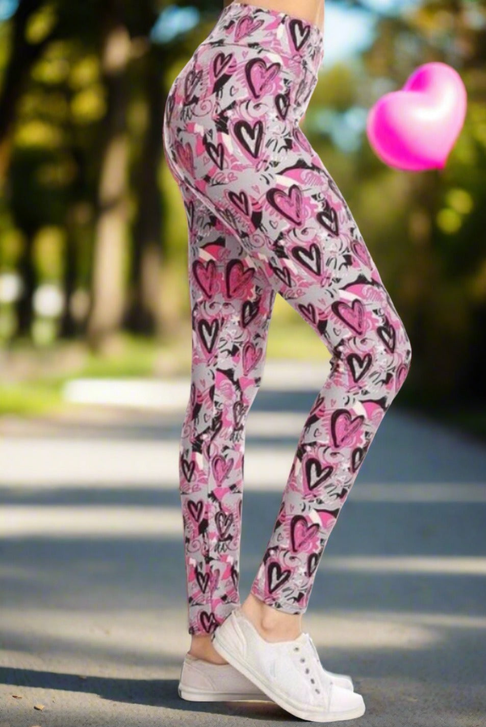 Womens Valentines Day Heart Leggings | Yoga Pants | Footless Tights Leggings MomMe and More 