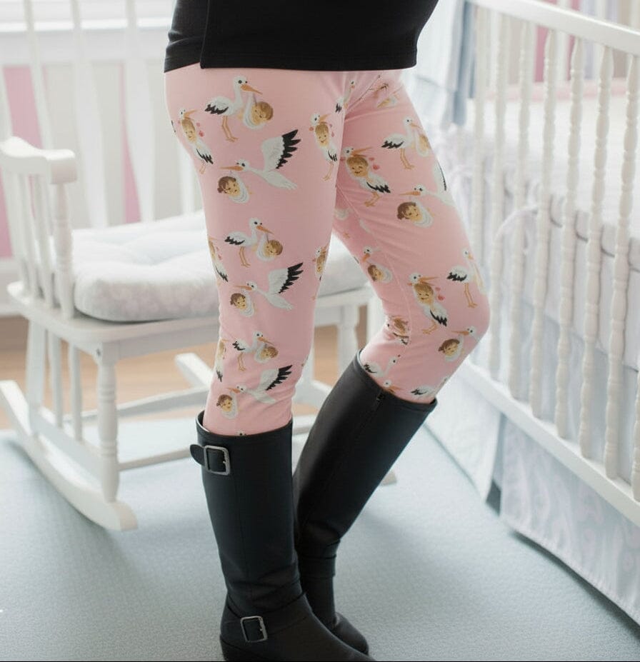 Womens Pink Stork Leggings - High Waisted - Buttery Soft - Luxury Maternity Pants Leggings MomMe and More 