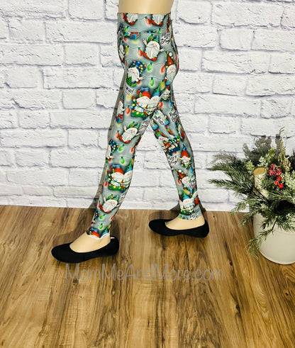 Girls Leggings | Exclusive Christmas Gnome Leggings | Kids Yoga Pants | Footless Tights | Yoga Waistband Leggings MomMe and More 