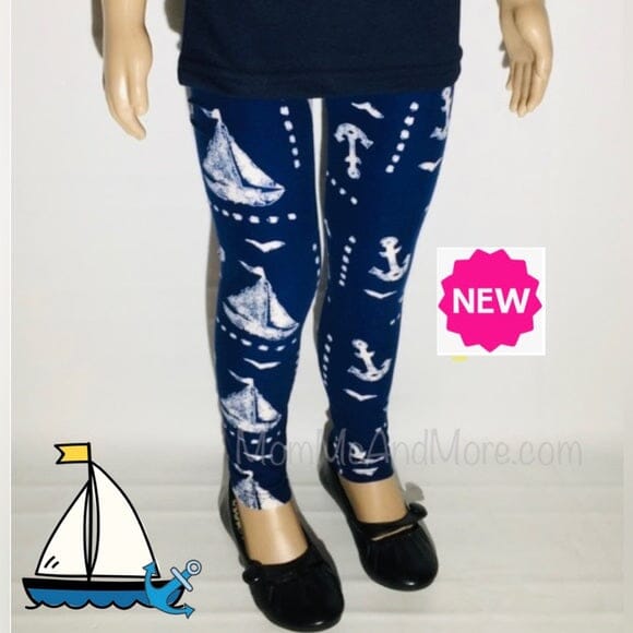 Girls Nautical Boat Anchor Leggings | Kids Yoga Pants | Footless Tights Leggings MomMe and More 