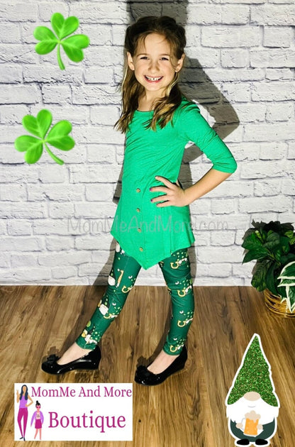 Girls Leggings | Exclusive St. Patrick Day Gnome Leggings | Yoga Pants | Footless Tights Leggings MomMe and More 