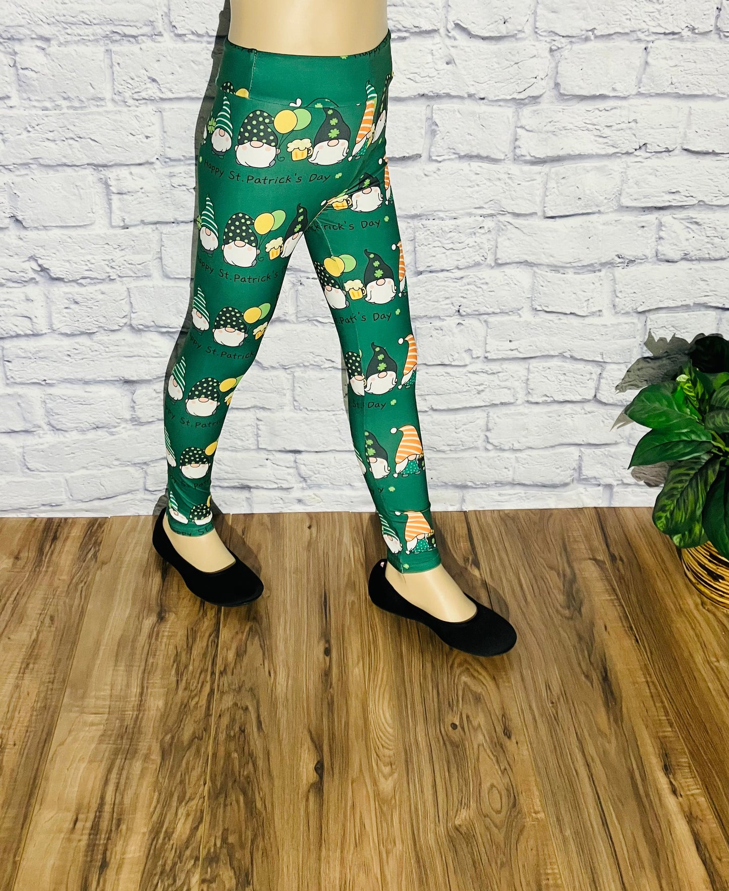 Girls Leggings | Exclusive St. Patrick Day Gnome Leggings | Yoga Pants | Footless Tights | Yoga Waistband Leggings MomMe and More 