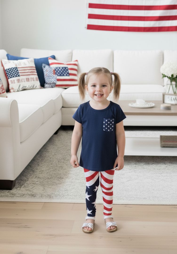 Girls American Flag Leggings - High Waisted - Buttery Soft - Yoga Pants - Red White Blue Leggings MomMe and More 