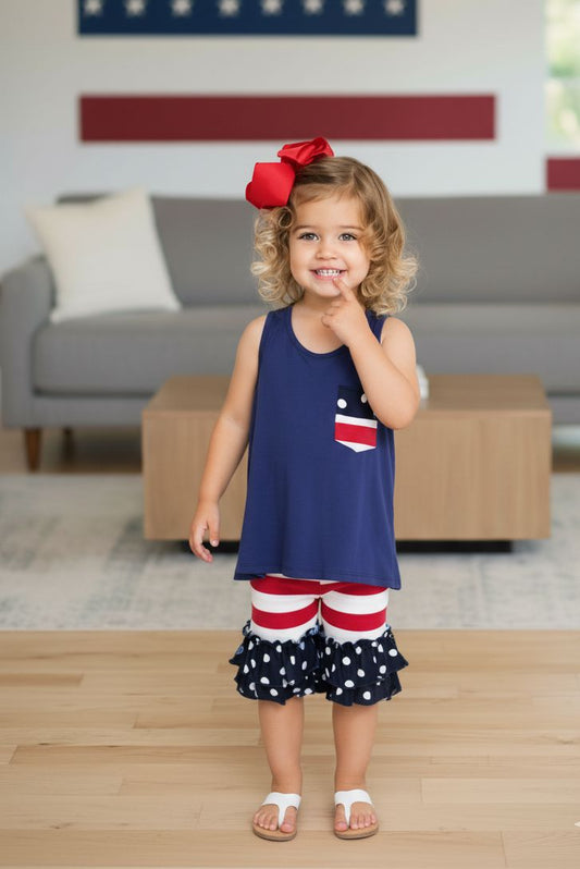 Girls 4th of July Tank Top - Buttery Soft - American Flag Tops MomMe and More 2T Navy Blue 