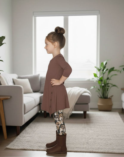 Girls Multi Dog Printed Leggings - High Waisted - Buttery Soft - Yoga Pants for Kids - Beige/Black Leggings MomMe and More 