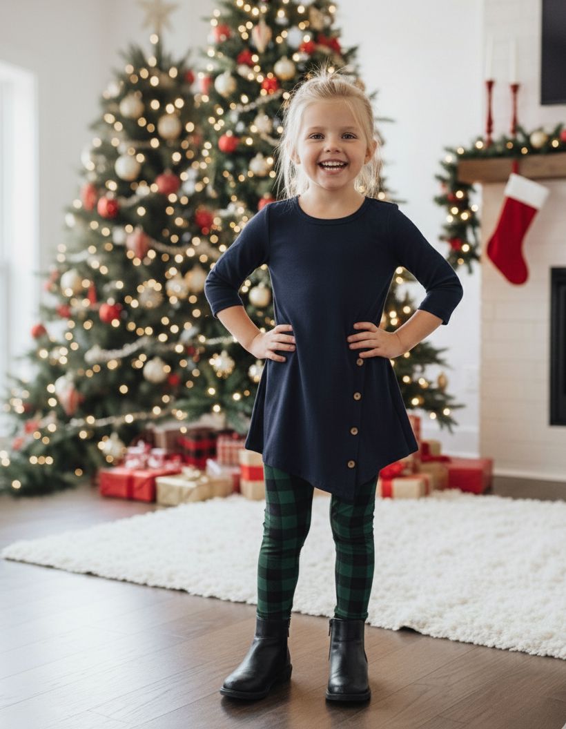 Girls Christmas Green Plaid Leggings - High Waisted - Buttery Soft - Green/Blue Leggings MomMe and More S Green 
