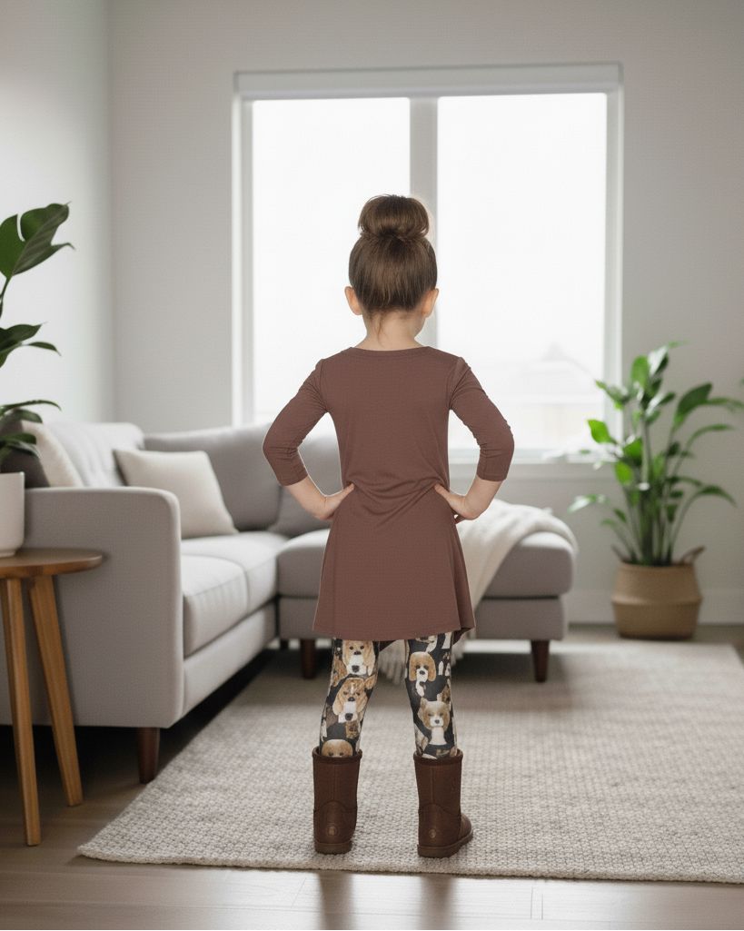 Girls Multi Dog Printed Leggings - High Waisted - Buttery Soft - Yoga Pants for Kids - Beige/Black Leggings MomMe and More 