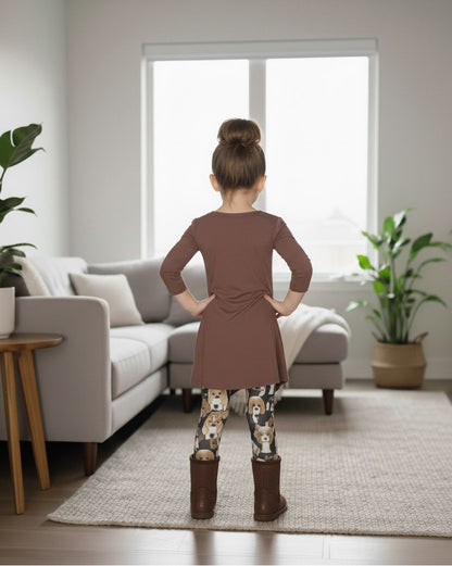 Girls Multi Dog Printed Leggings - High Waisted - Buttery Soft - Yoga Pants for Kids - Beige/Black Leggings MomMe and More 