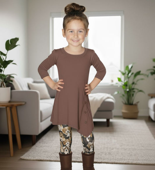 Girls High-Low Brown Dress, Long Tunic Top, Sizes 6/8/10/12, Solid Brown dress MomMe and More 6 Brown 
