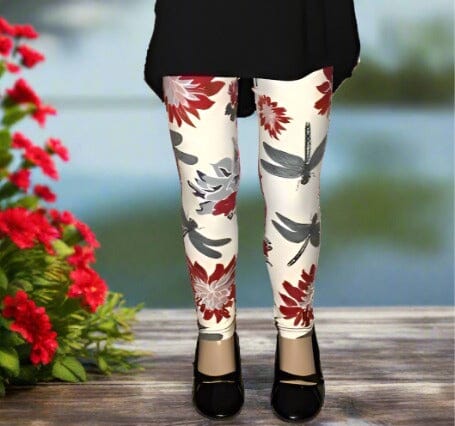 Girls Dragonfly Leggings Kids Yoga Pants White/Red/Purple Sizes S/L Leggings MomMe and More 