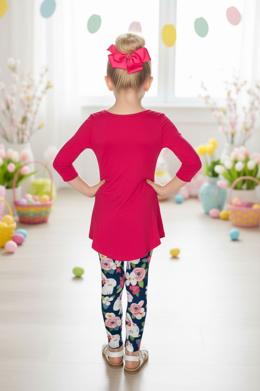 Girls Easter Leggings _ High Waisted - Buttery Soft - Blue/Pink Leggings MomMe and More 