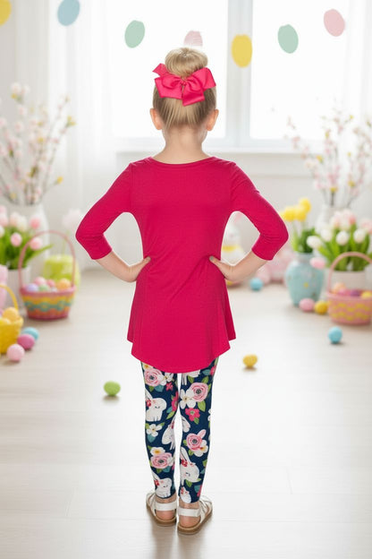 Girls Easter Leggings _ High Waisted - Buttery Soft - Blue/Pink Leggings MomMe and More 