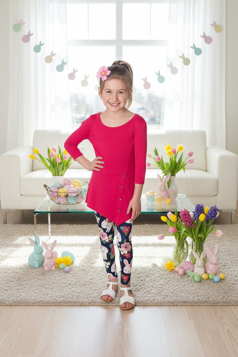 Girls Easter Leggings _ High Waisted - Buttery Soft - Blue/Pink Leggings MomMe and More 