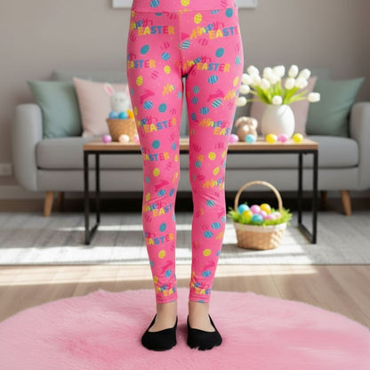 Girls Easter Leggings - High Waisted - Buttery Soft - Pink Leggings MomMe and More 