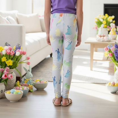 Girls Easter Leggings - High Waisted - Buttery Soft - Gray/Multi Leggings MomMe and More 
