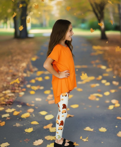 Girls Fall Gnome Leggings - High Waisted - Buttery Soft - Gray/Orange Leggings MomMe and More 